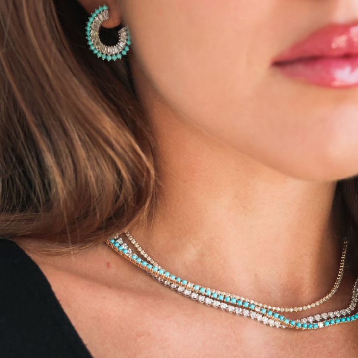 14k White Gold and Turquoise Loop Statement Earrings