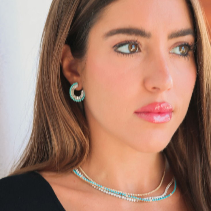 14k White Gold and Turquoise Loop Statement Earrings