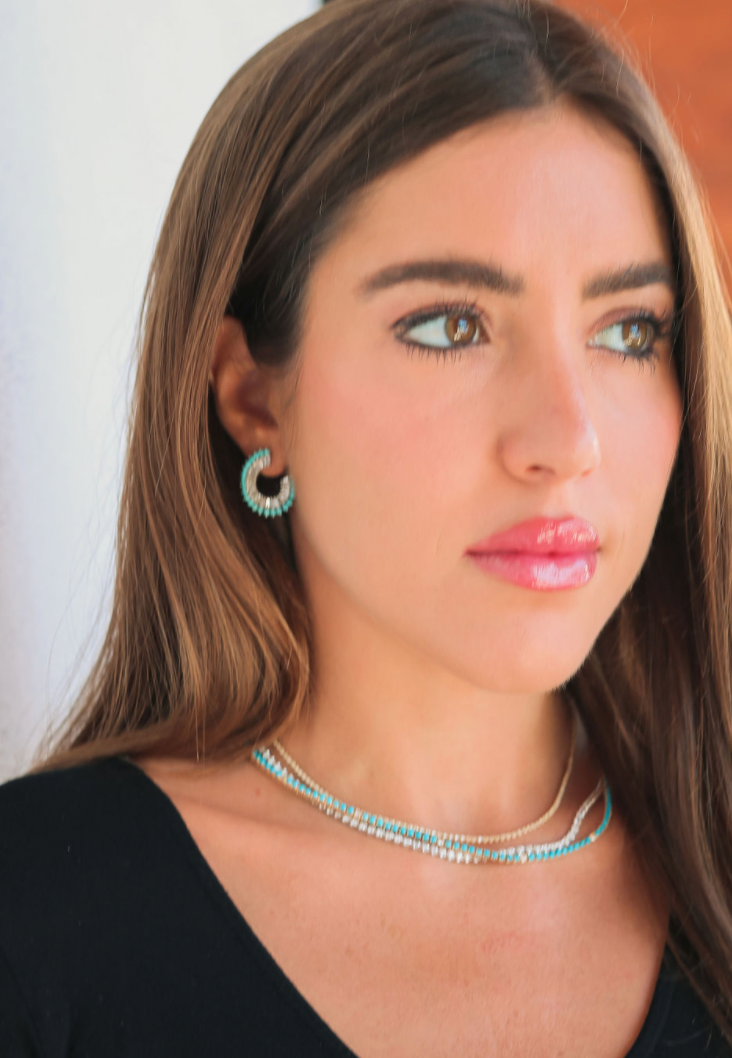 14k White Gold and Turquoise Loop Statement Earrings