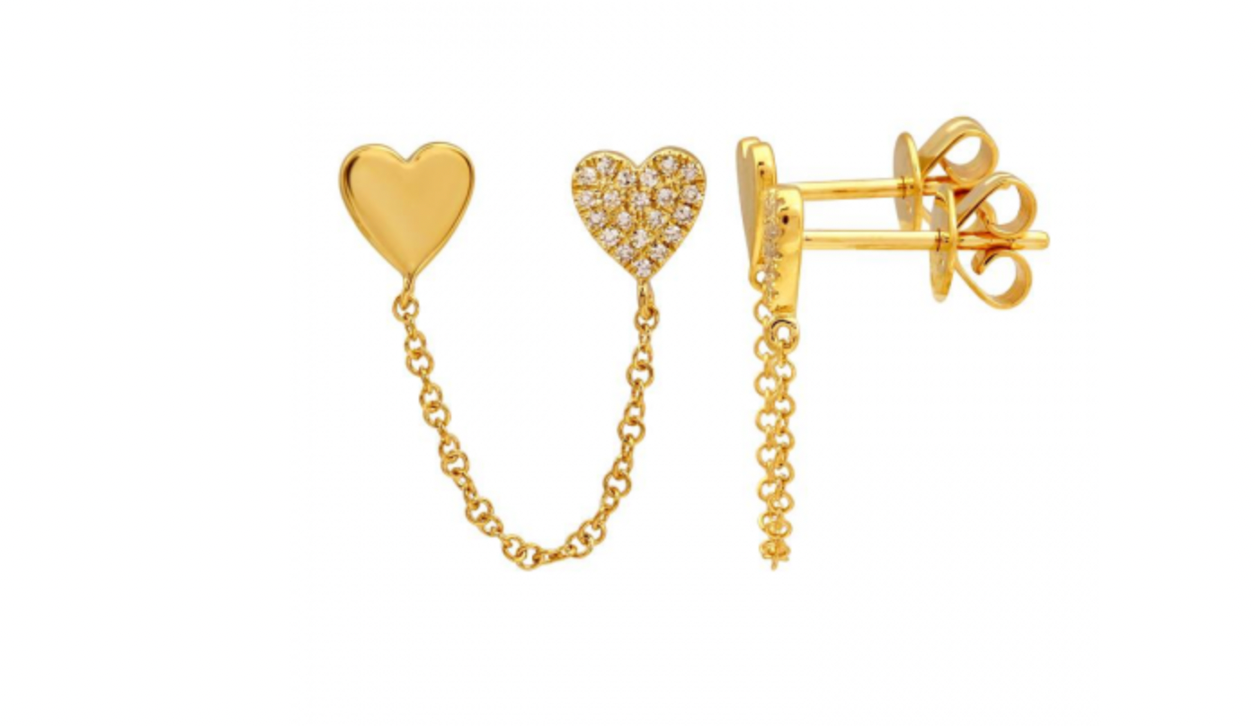 14k Yellow Gold Diamond Connected Heart Stud