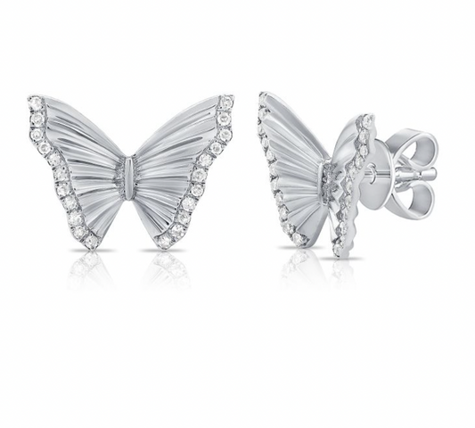 14k Gold Diamond Wings Butterfly Studs