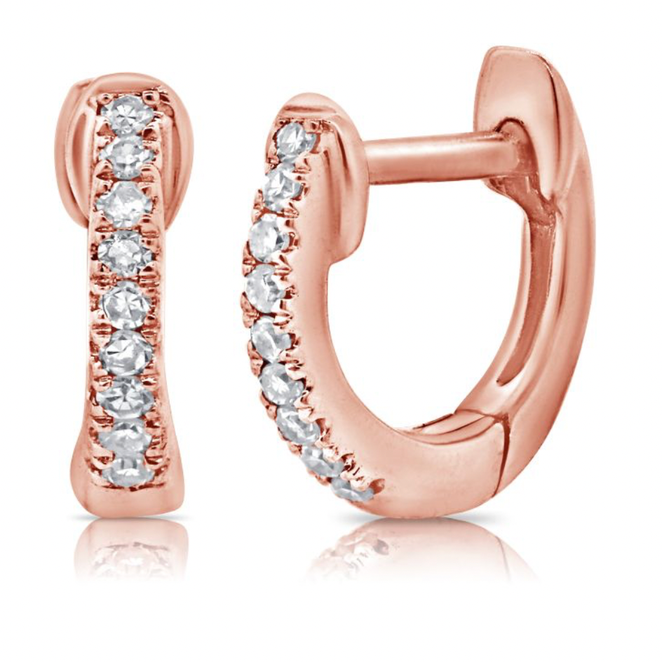 14k Rose Gold Pave Diamond Mini Huggies
