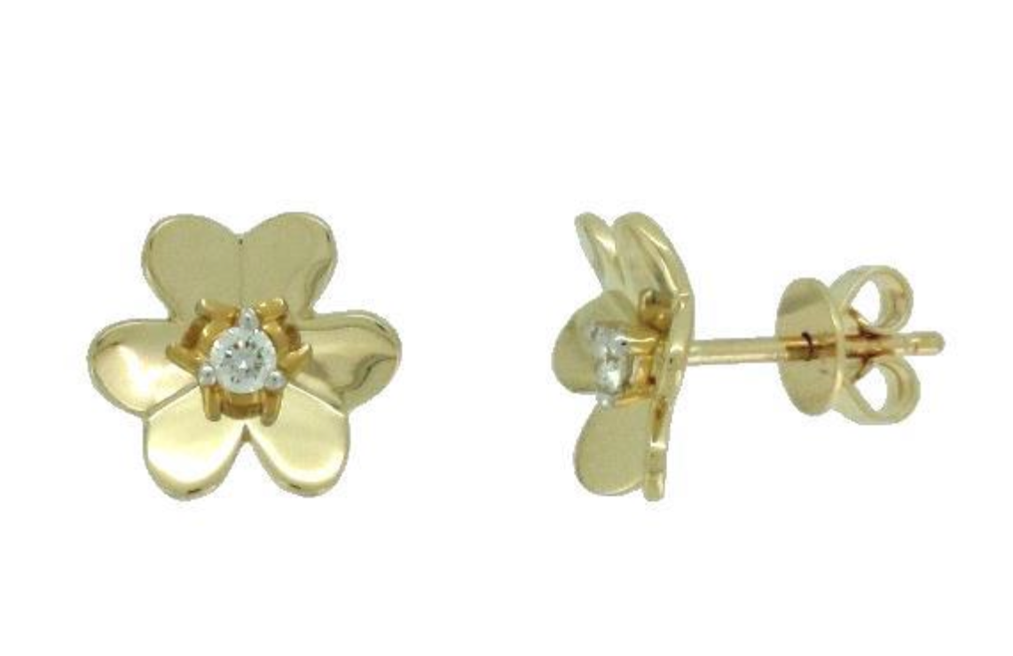 14k Yellow Gold Diamond Center Small Flower Studs