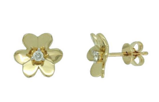 14k Yellow Gold Diamond Center Small Flower Studs