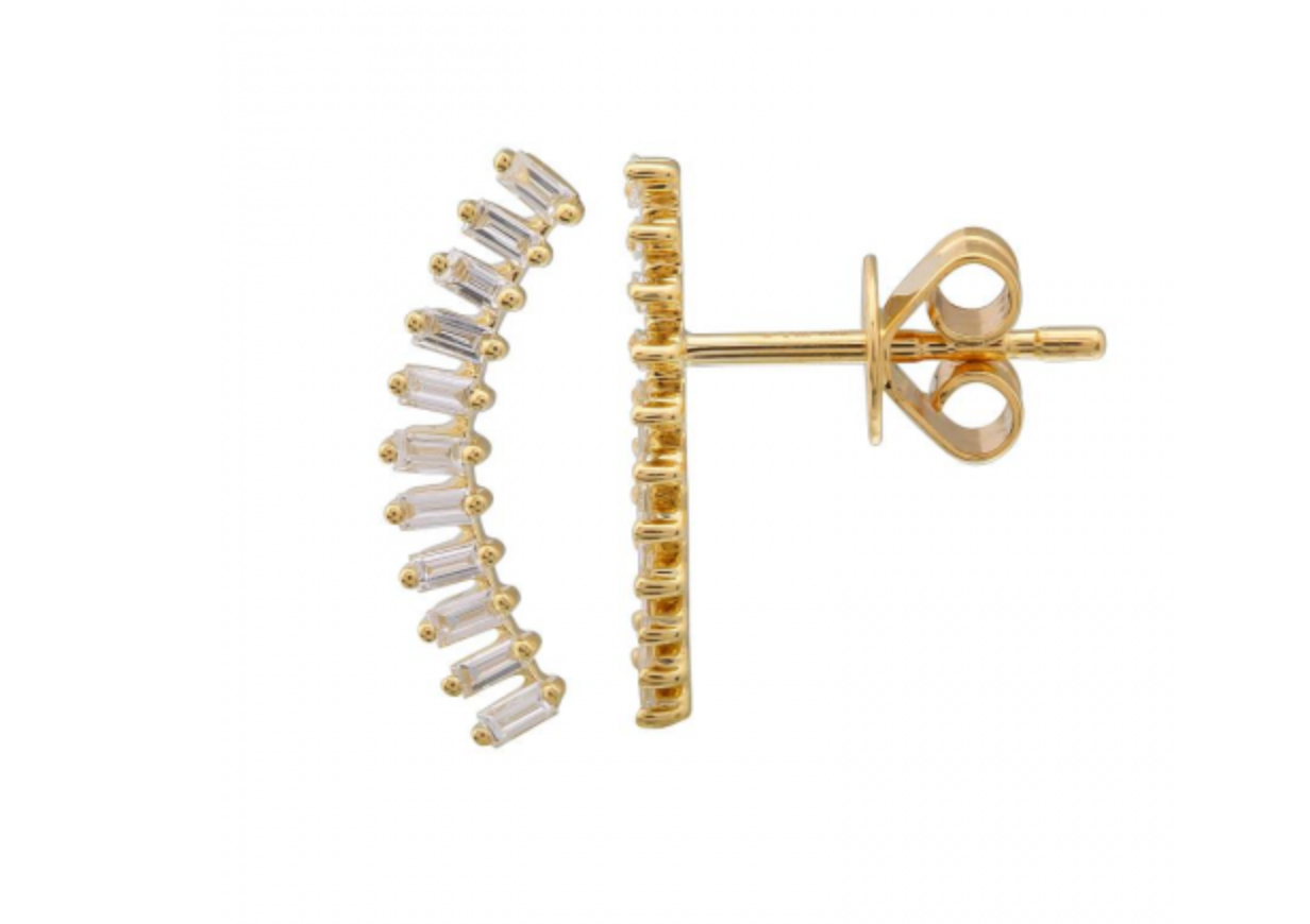 14k Yellow Gold Baguette Crawler Earrings- Sold as single