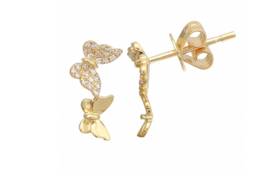 14k Yellow Gold Double Butterfly Studs