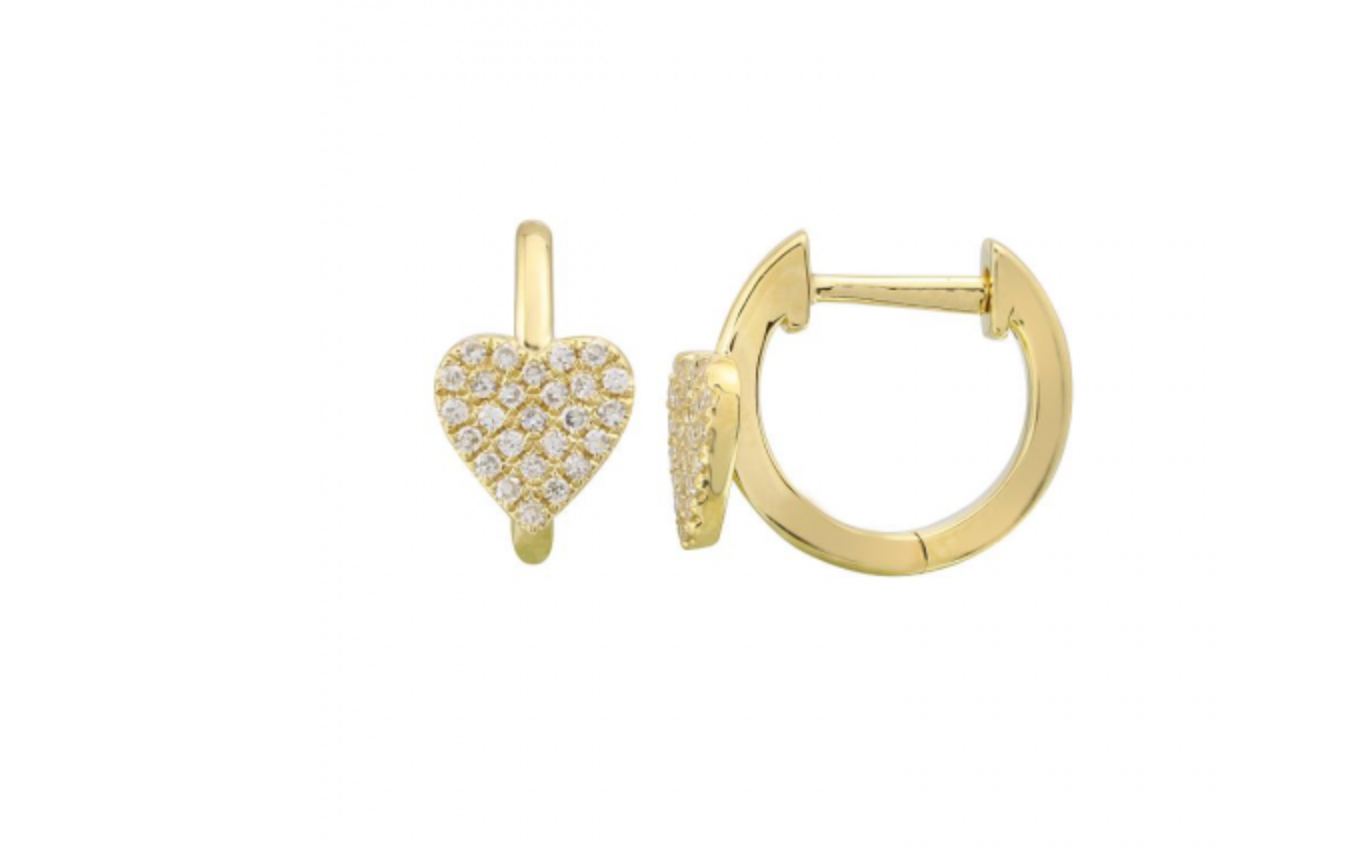 14k Yellow Gold Pave Diamond Heart Huggie