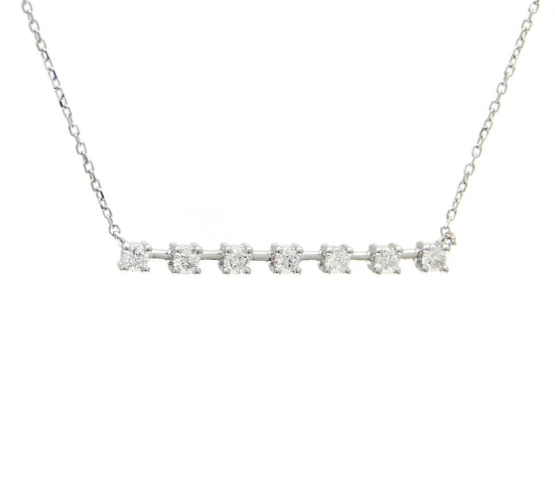 14k White Gold Round Prong Bar Necklace