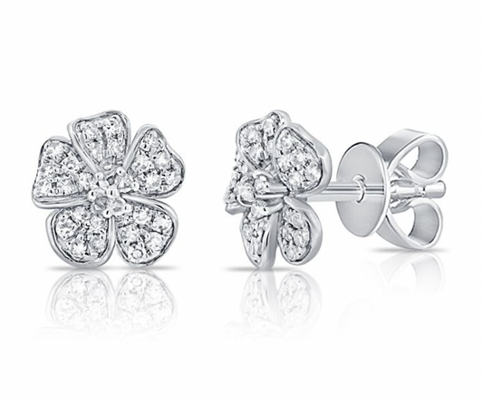 14k Gold Pave Diamond Flower Studs