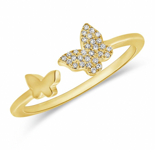 14k Gold Diamond Open Butterfly Ring