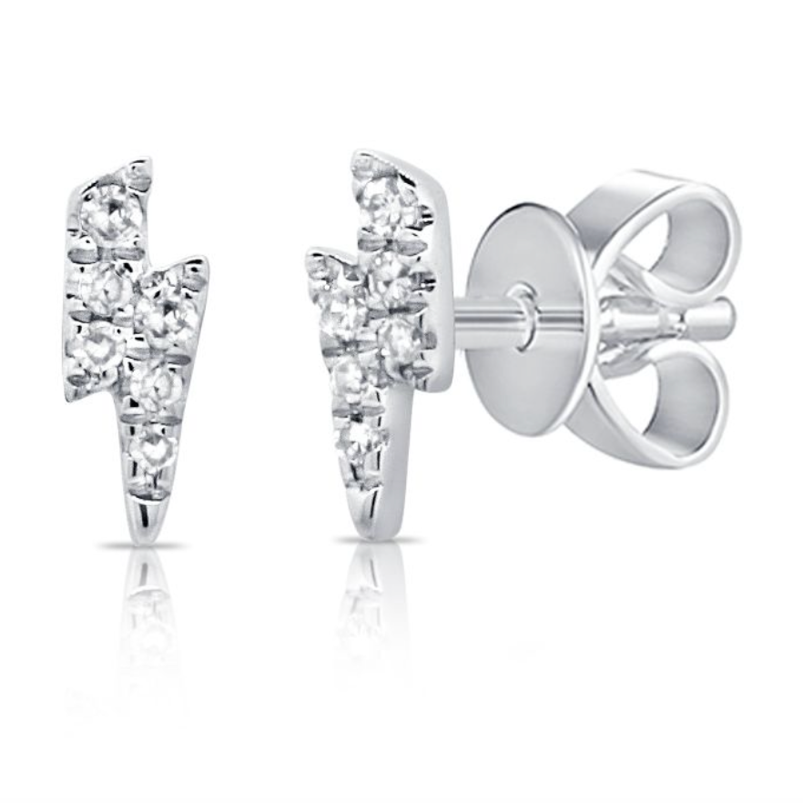 14k White Gold Diamond Mini Celestial Lightning Stud