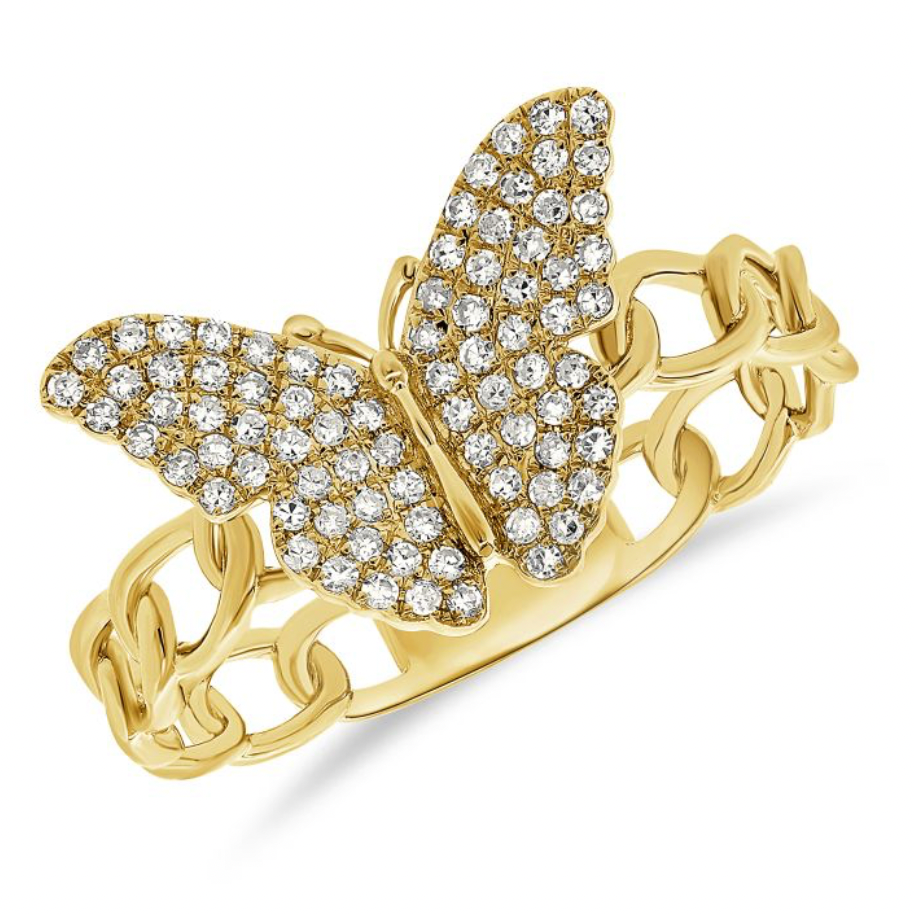 14k Yellow Gold Chain Butterfly Ring