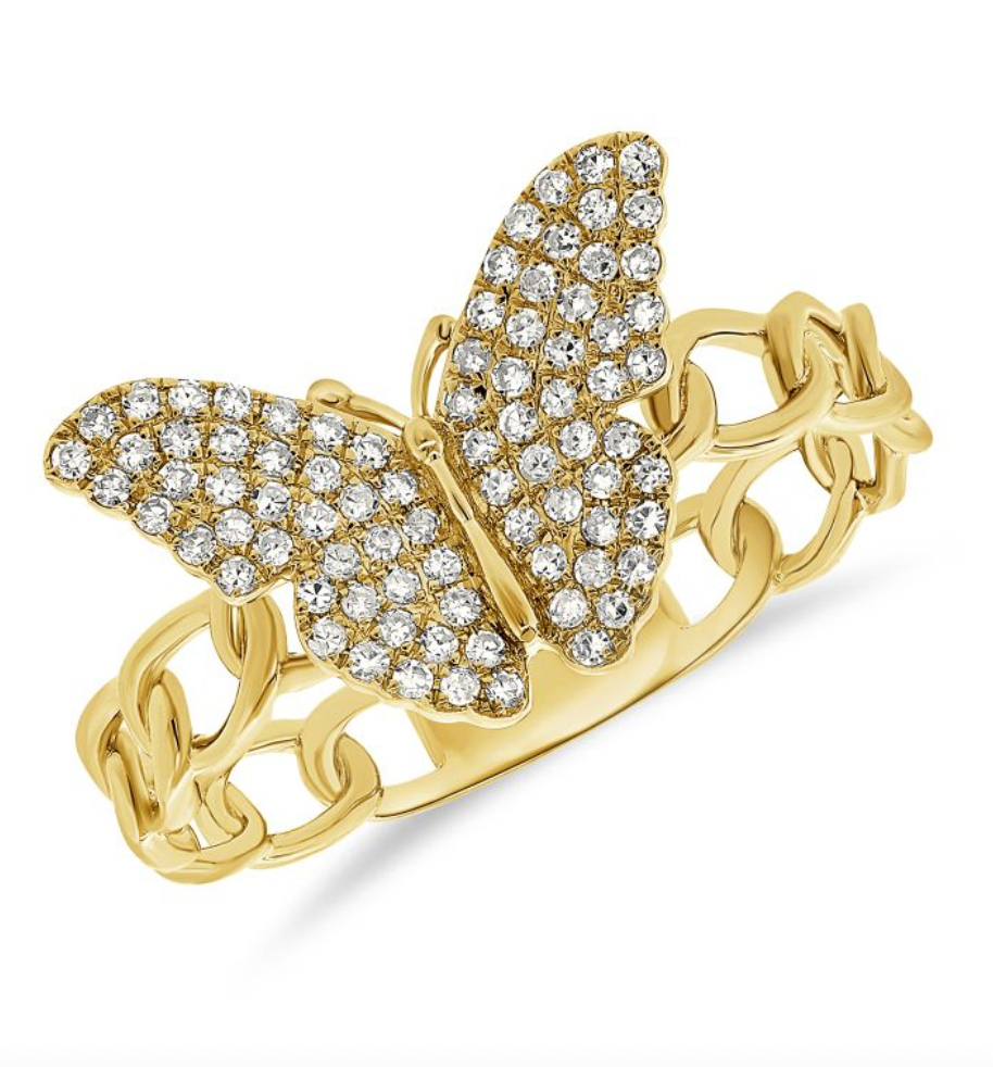 14k Yellow Gold Chain Butterfly Ring