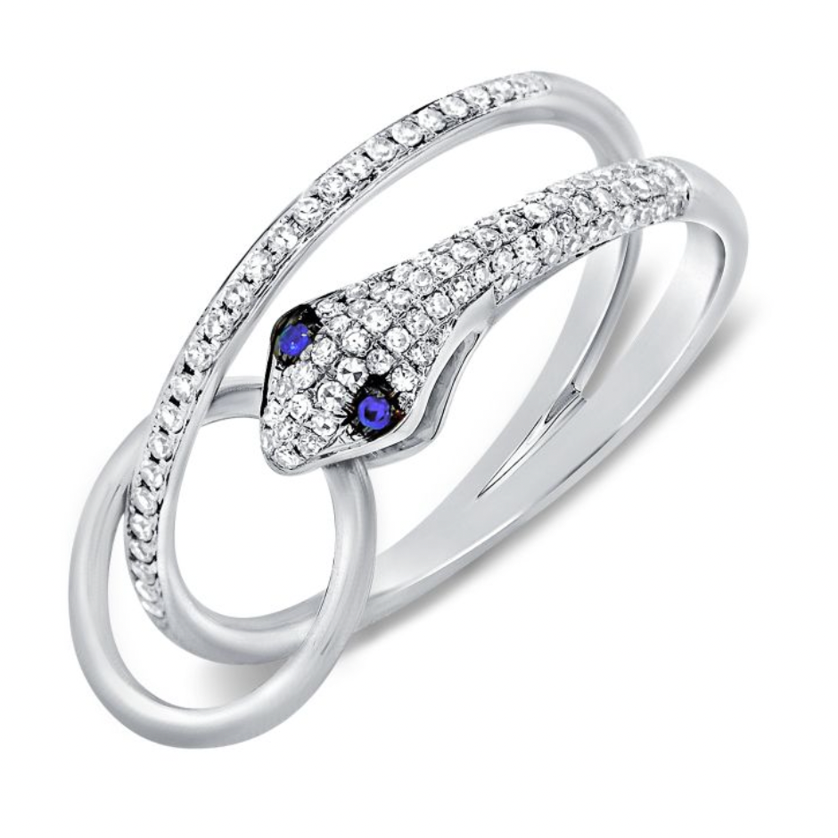 14k White Gold Diamond Sapphire Circle Snake Ring