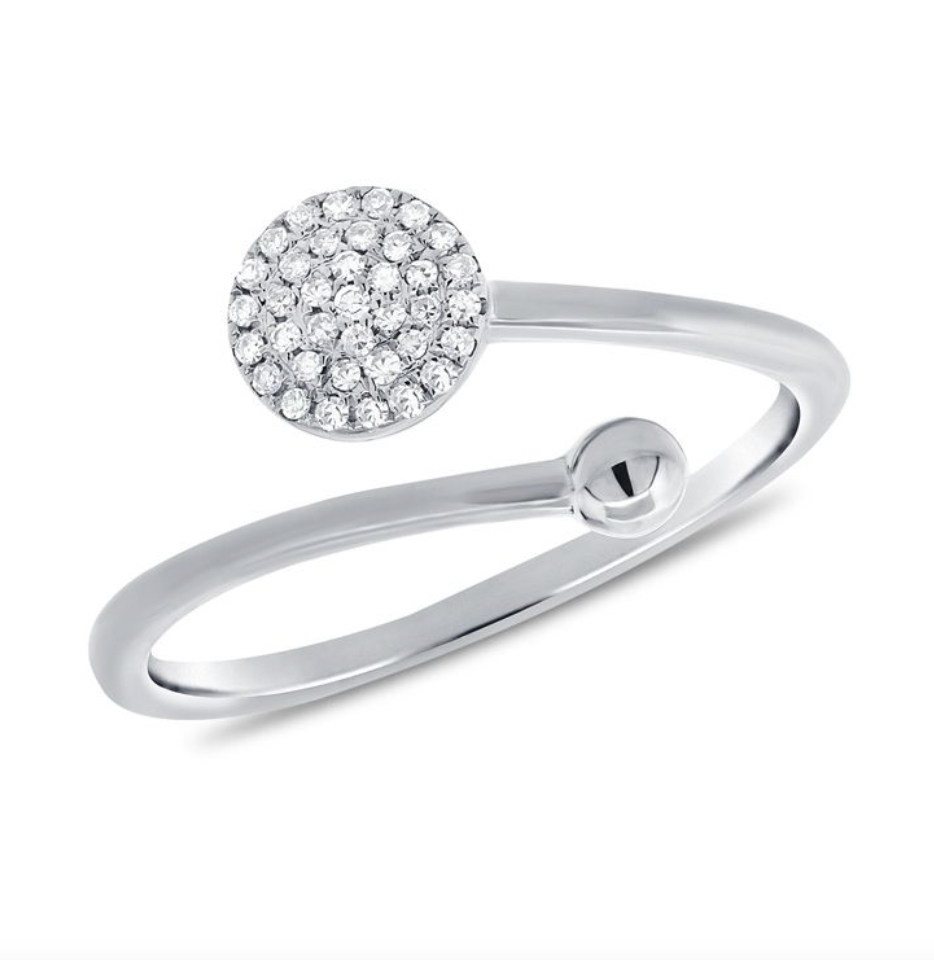 14k White Gold Pave Diamond Circle Open and Wrap Ring