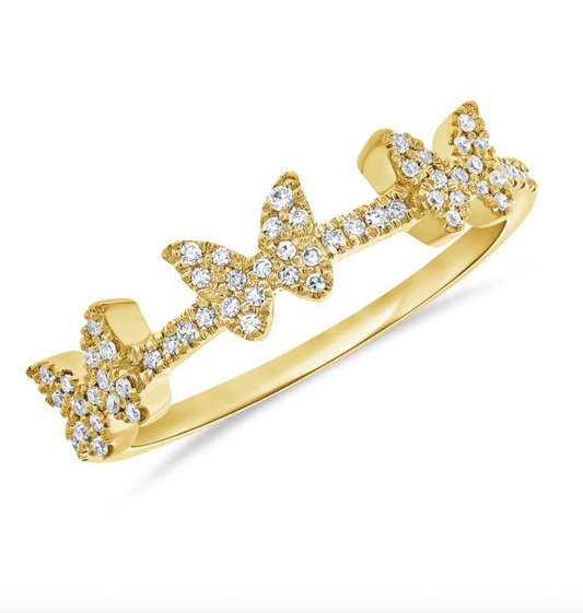 14k Yellow Gold Pave Diamond Butterfly Ring