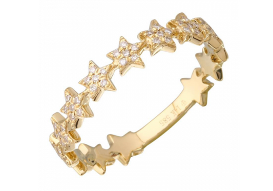 14k Yellow Gold Diamond Star Band Ring