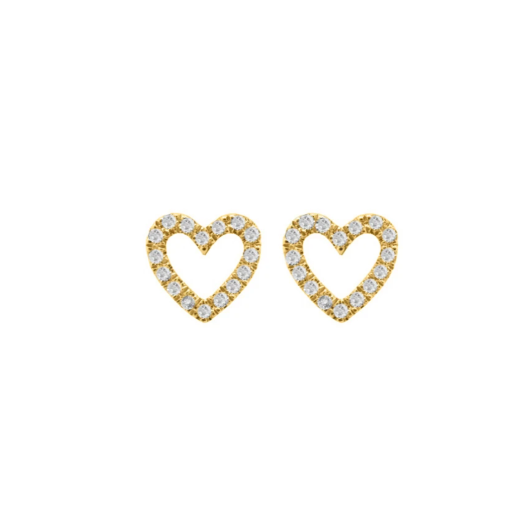 14k Gold Diamond Open Heart Studs