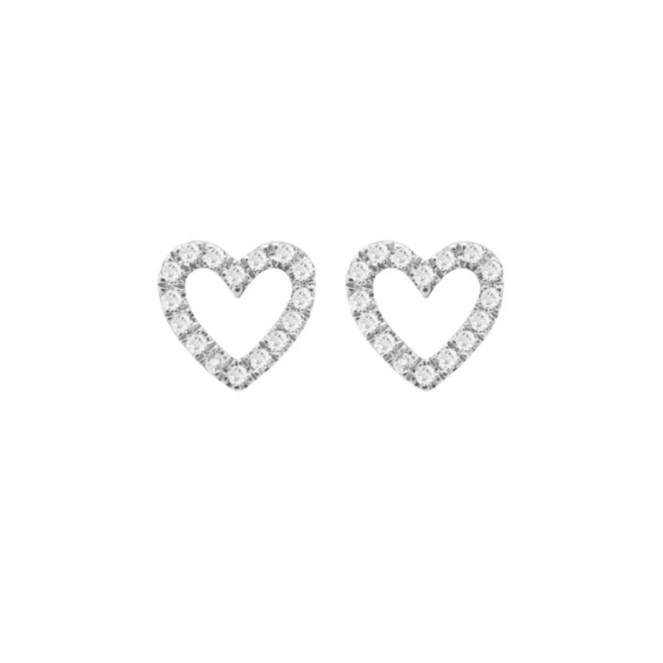 14k Gold Diamond Open Heart Studs