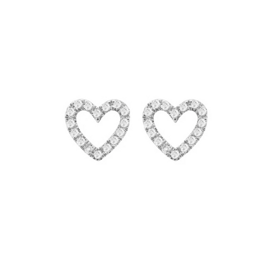 14k Gold Diamond Open Heart Studs