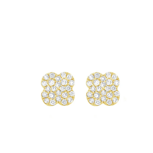 14k Gold Diamond Mini Clover Studs