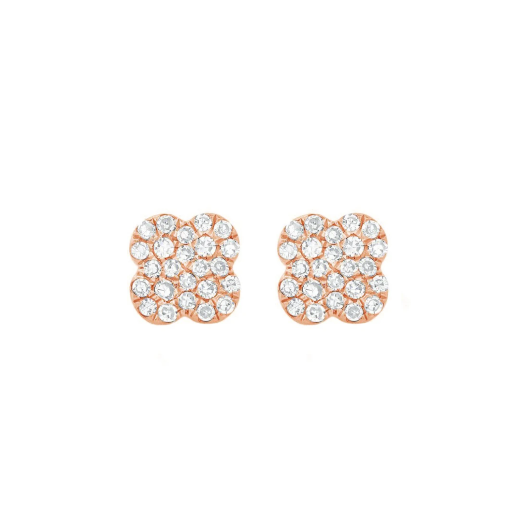 14k Gold Diamond Mini Clover Studs