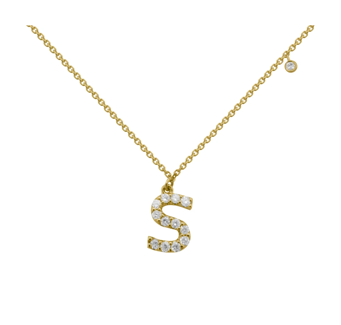 14k Gold Diamond Initial Necklace