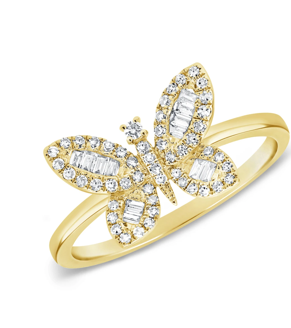 14k Gold Diamond Bru Butterfly Ring