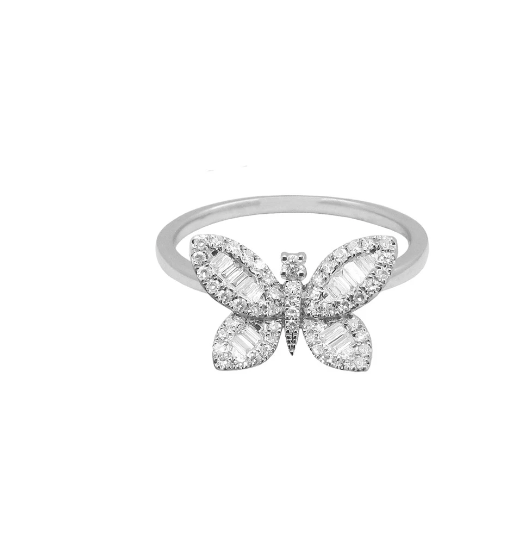 14k Gold Diamond Bru Butterfly Ring