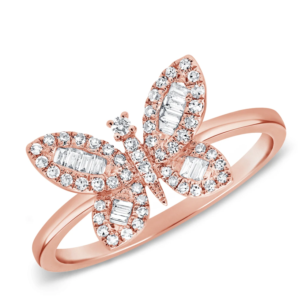 14k Gold Diamond Bru Butterfly Ring