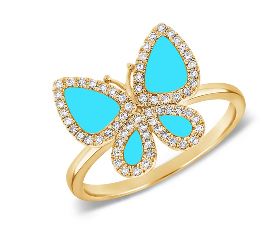 14k Gold Diamond and Turquoise Ella Butterfly Ring