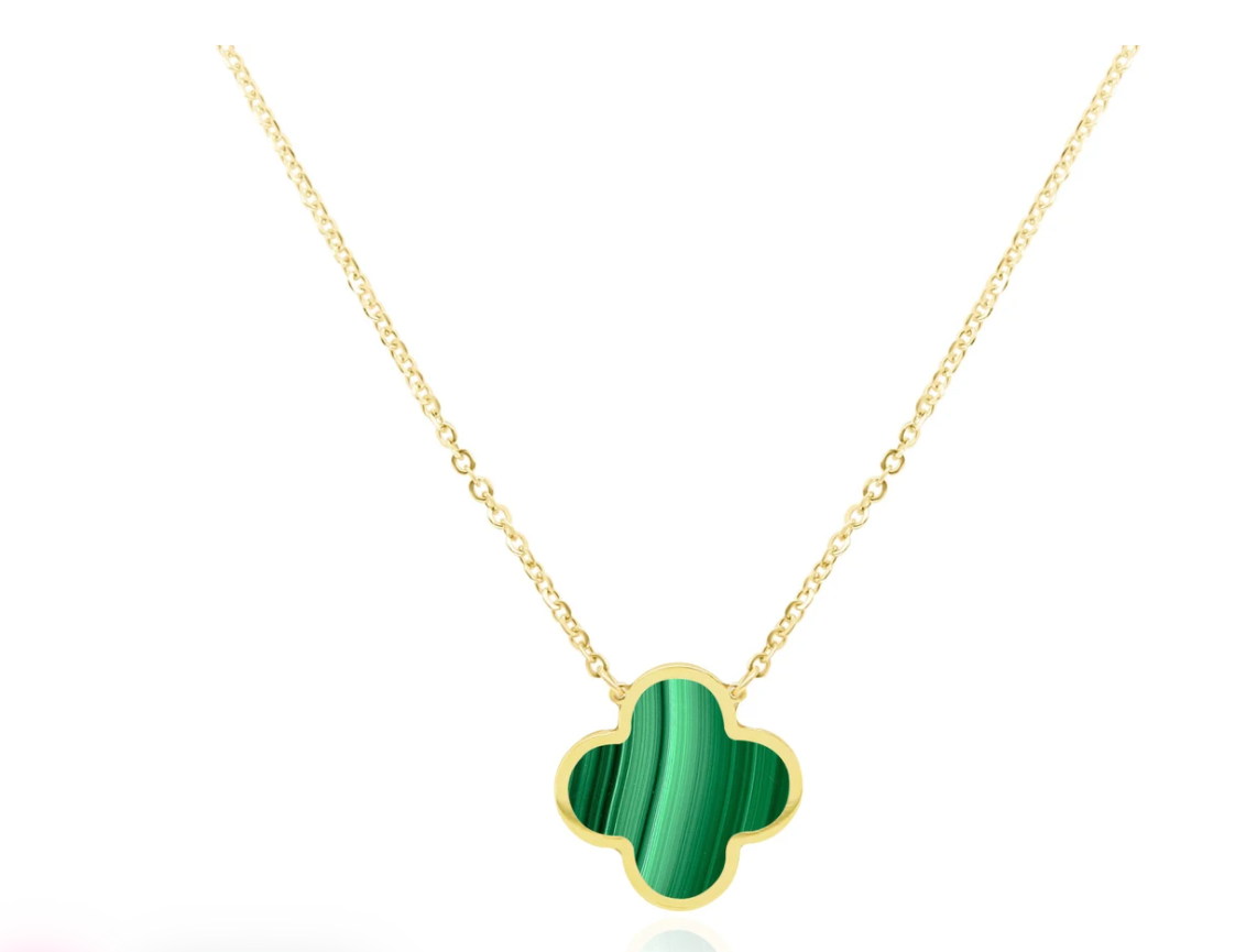 14k Gold Enamel Clover Necklace