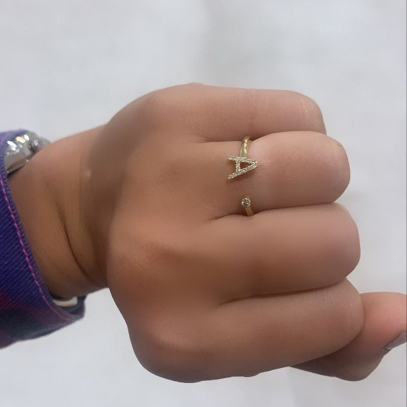 14k Gold Diamond Initial Ring